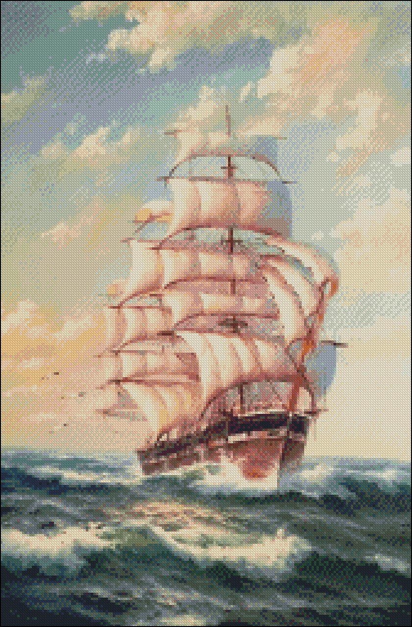 Frigate - Counted Cross Stitch Patterns Embroidery Crafts Needlework DIY Chart DMC Color