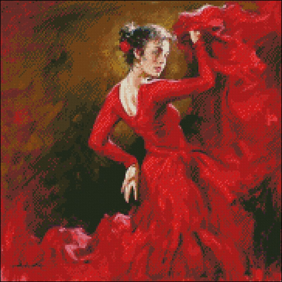 Red Dancer - Counted Cross Stitch Patterns Embroidery Crafts Needlework DIY Chart DMC Color