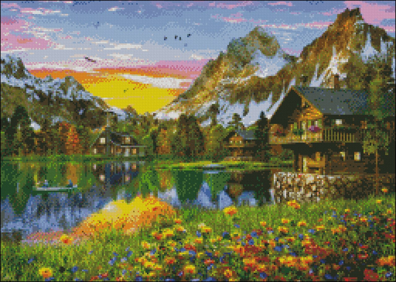 Alpine Lake - Counted Cross Stitch Patterns Embroidery Crafts Needlework DIY Chart DMC Color