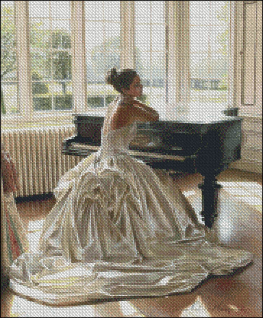 Piano and Gorgeous Dress 4 - Counted Cross Stitch Patterns Embroidery Crafts Needlework DIY Chart DMC Color