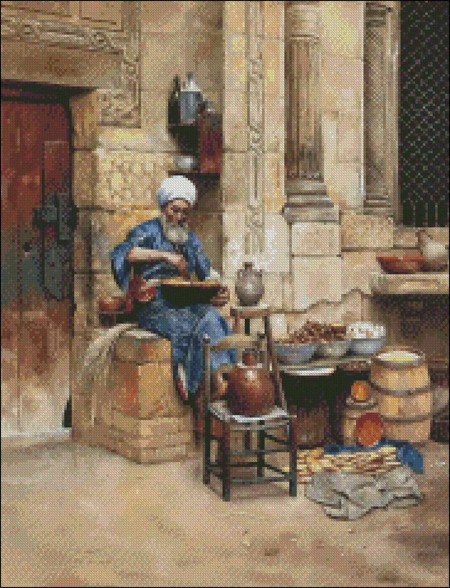 The Street Merchant - Counted Cross Stitch Patterns Embroidery Crafts Needlework DIY Chart DMC Color