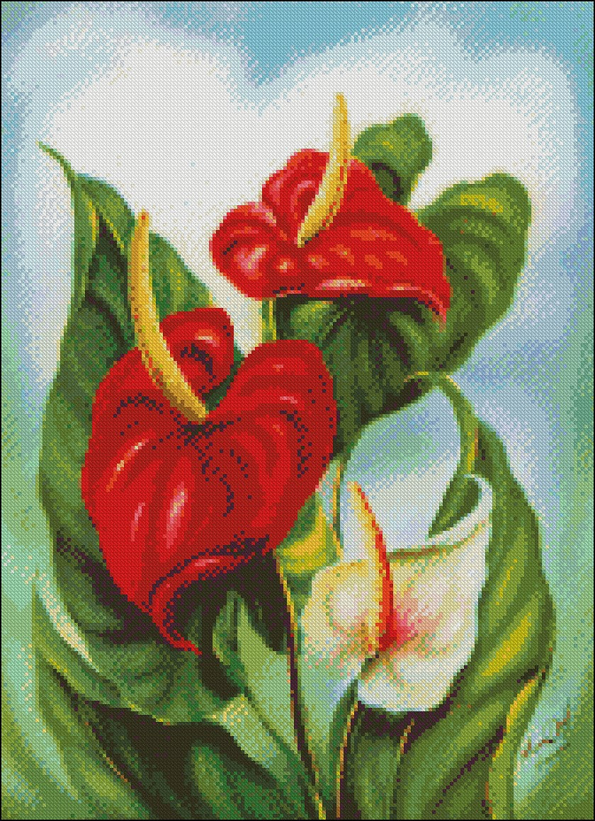 Anthurium - Counted Cross Stitch Patterns Embroidery Crafts Needlework DIY Chart DMC Color