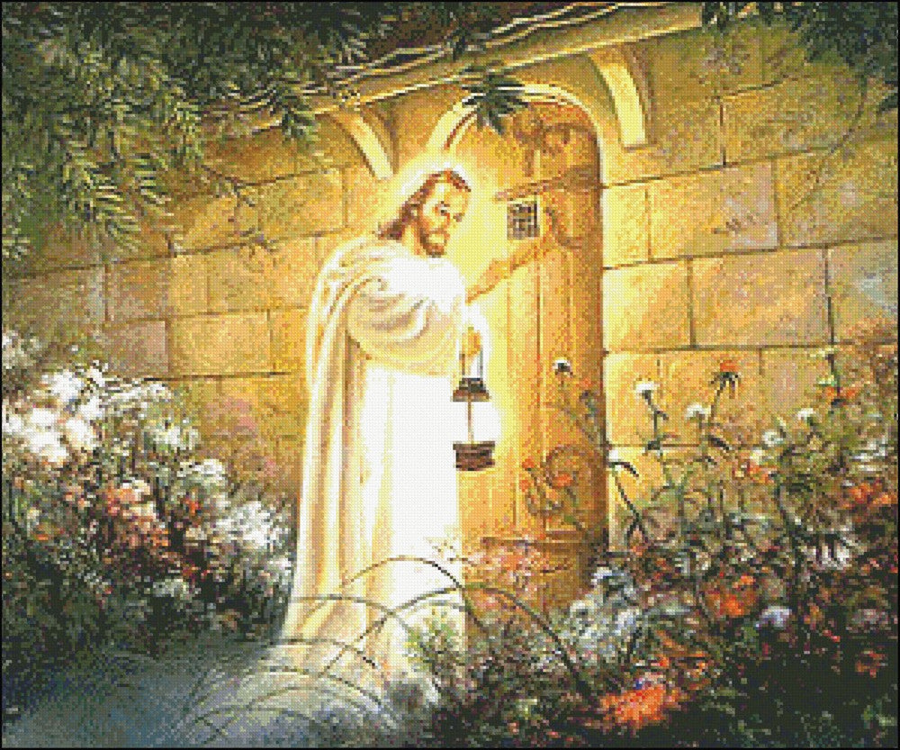 Jesus Knocking at the House - Counted Cross Stitch Patterns Embroidery Crafts Needlework DIY Chart DMC Color