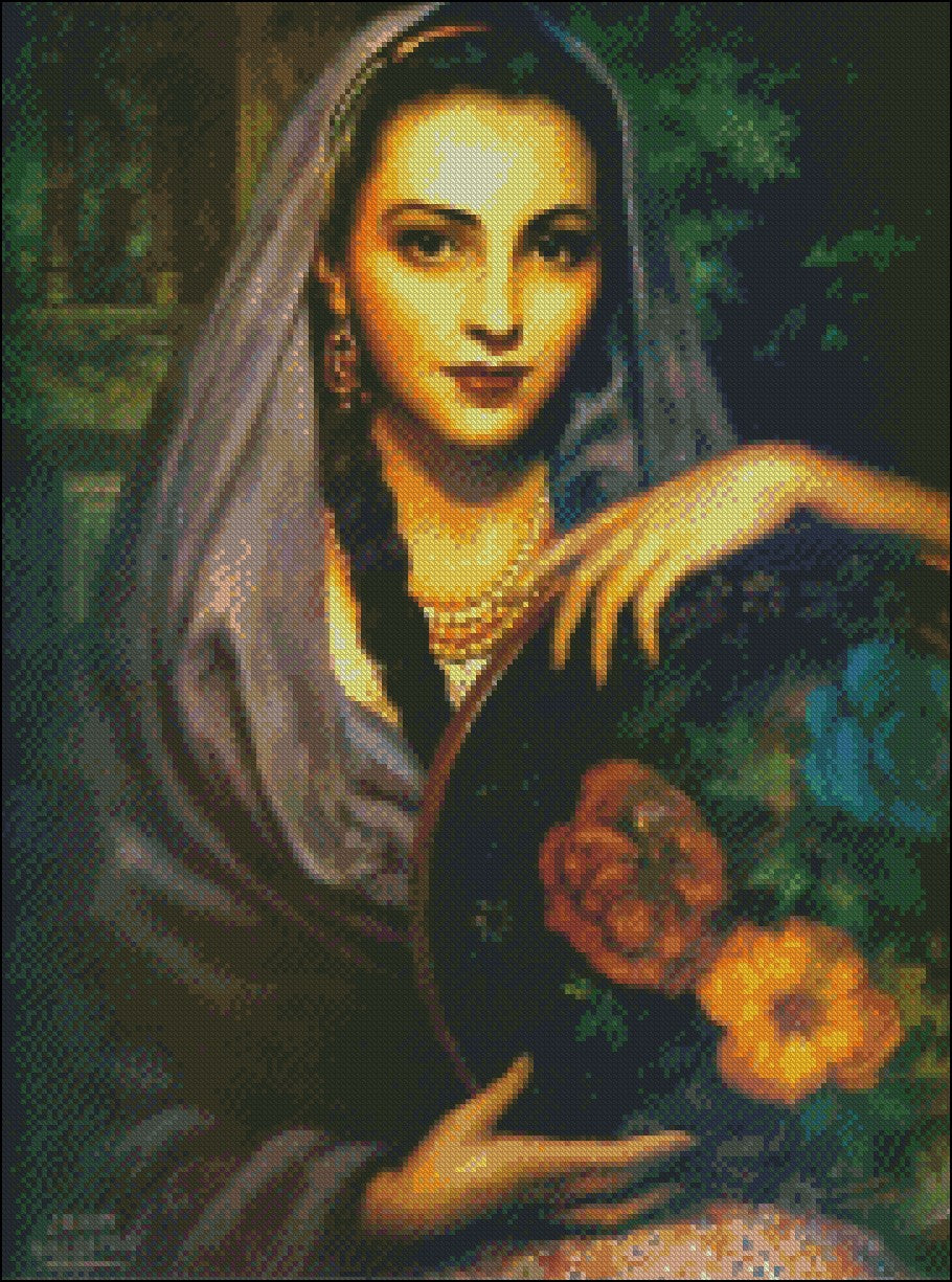 Spanish Lady 16 - Counted Cross Stitch Patterns Embroidery Crafts Needlework DIY Chart DMC Color