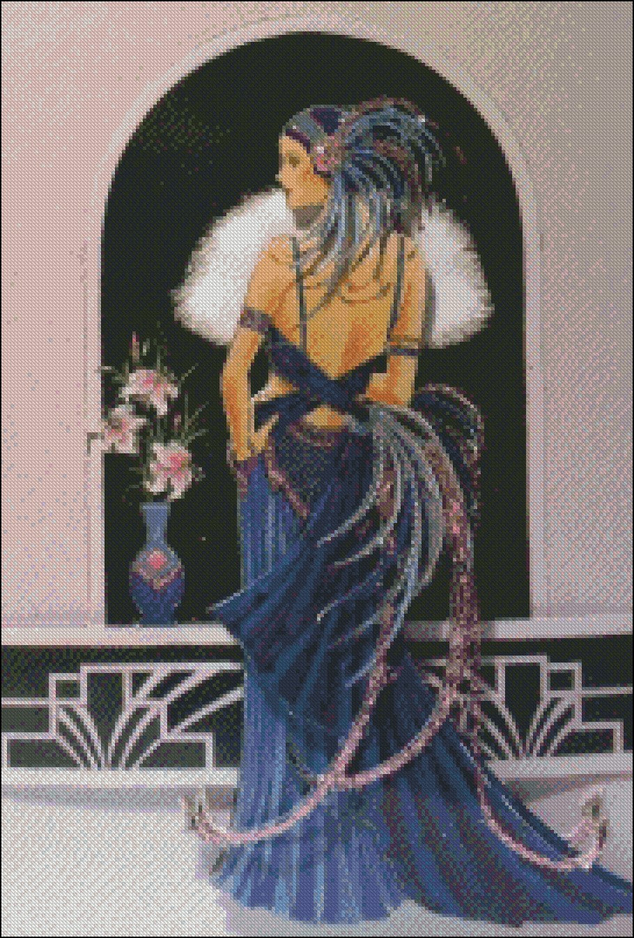 Art Deco Lady 2-22 - Counted Cross Stitch Patterns Embroidery Crafts Needlework DIY Chart DMC Color