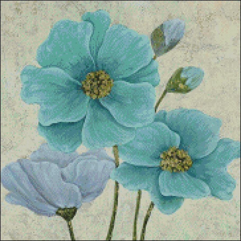 Blooming Blue - Counted Cross Stitch Patterns Embroidery Crafts Needlework DIY Chart DMC Color