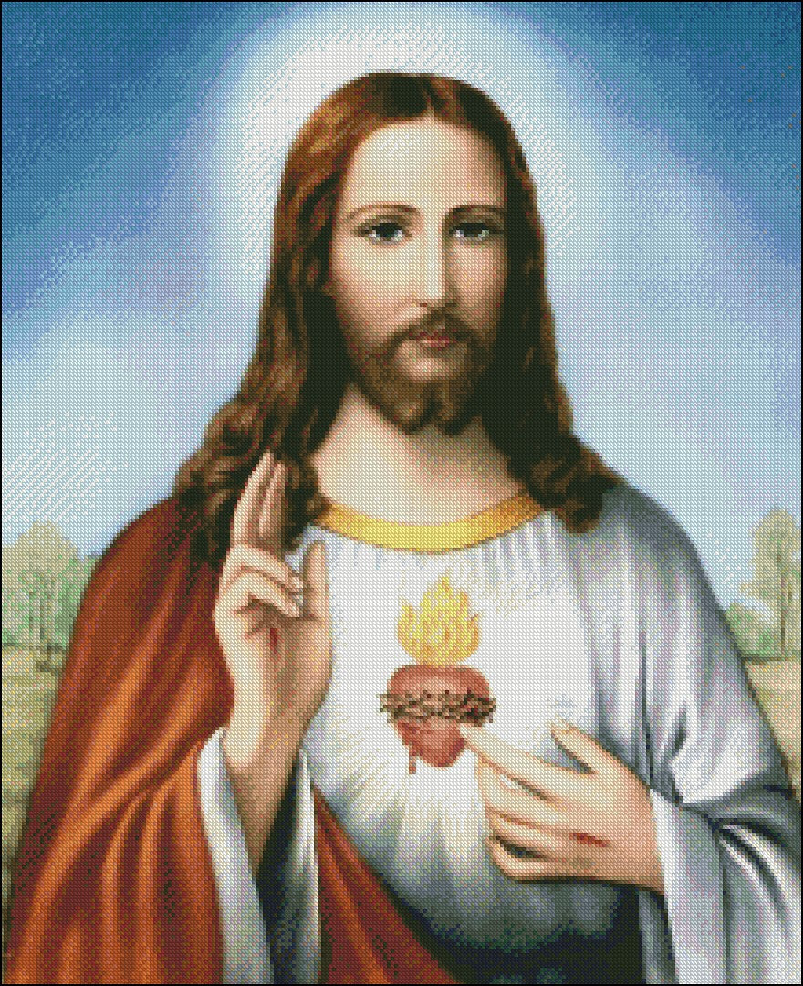 Sacred Heart of Jesus - Counted Cross Stitch Patterns Embroidery Crafts Needlework DIY Chart DMC Color