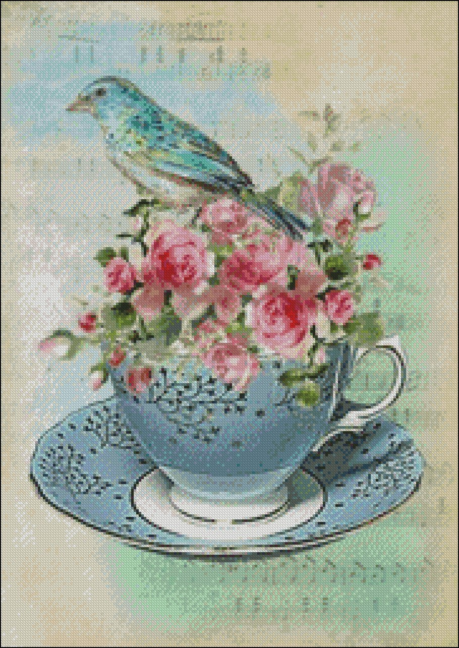 Cup Flower 5 - Counted Cross Stitch Patterns Embroidery Crafts Needlework DIY Chart DMC Color