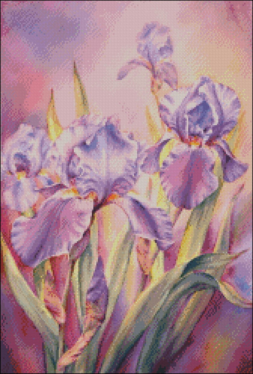 Irises at Dawn - Counted Cross Stitch Patterns Embroidery Crafts Needlework DIY Chart DMC Color