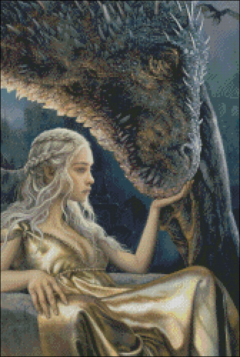 Daenerys and Dragon - Counted Cross Stitch Patterns Embroidery Crafts Needlework DIY Chart DMC Color