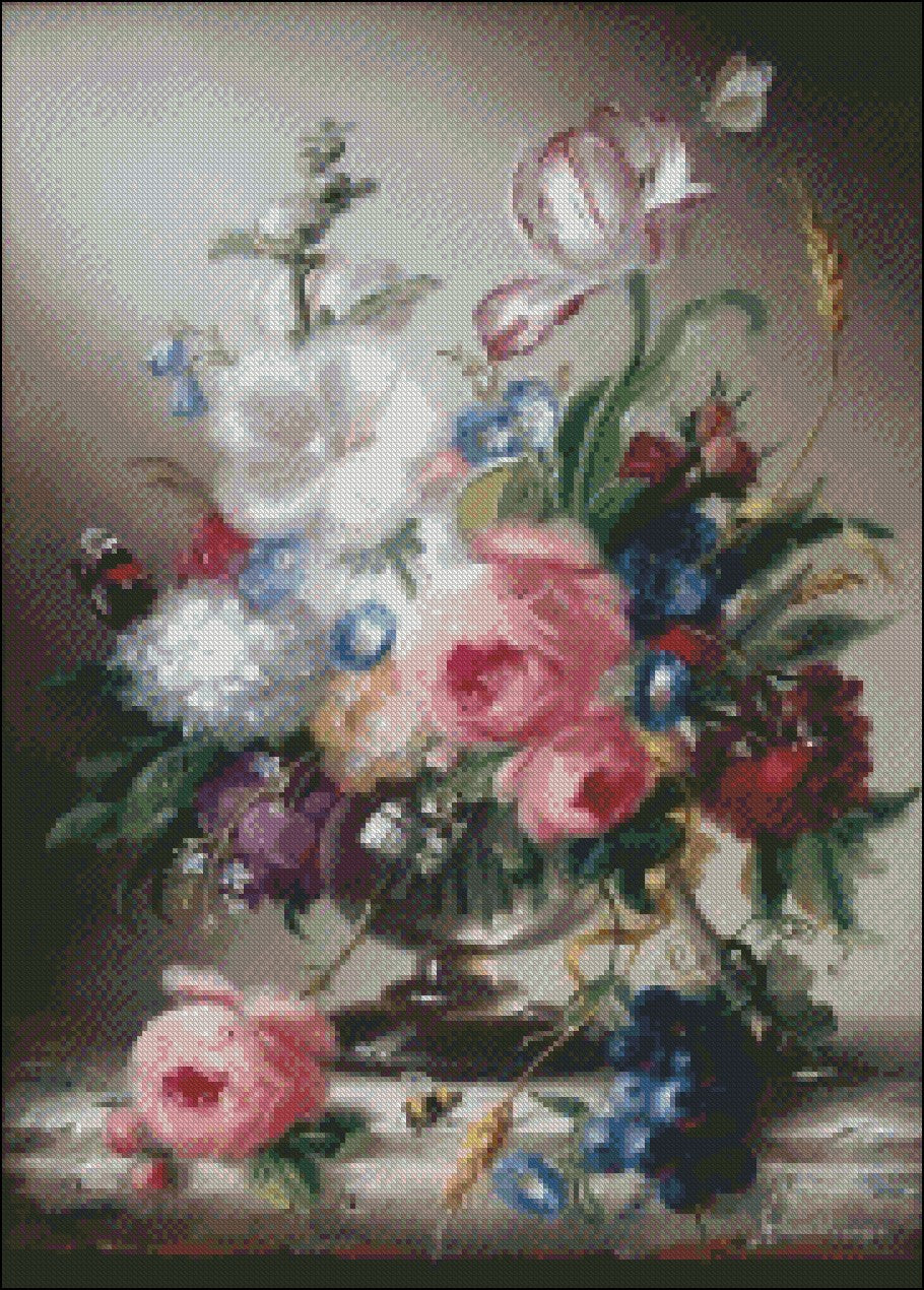 Classical Flowers Still Life 7 - Counted Cross Stitch Patterns Embroidery Crafts Needlework DIY Chart DMC Color