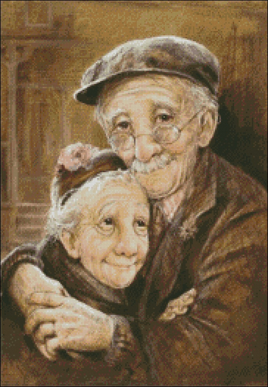 Elderly Couple 7 - Counted Cross Stitch Patterns Embroidery Crafts Needlework DIY Chart DMC Color