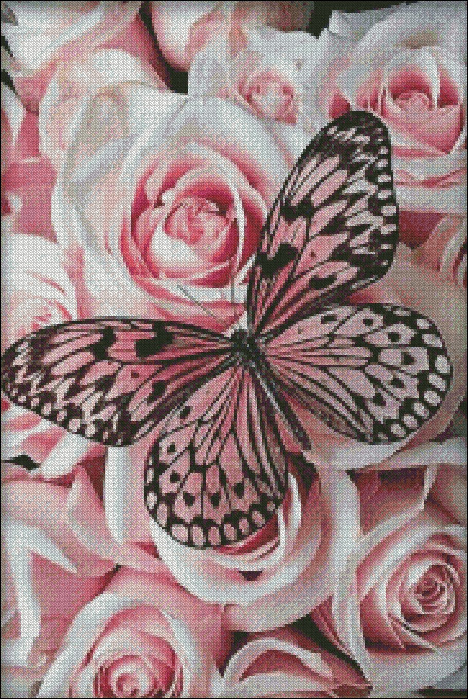 Rose Butterfly - Red - Counted Cross Stitch Patterns Embroidery Crafts Needlework DIY Chart DMC Color