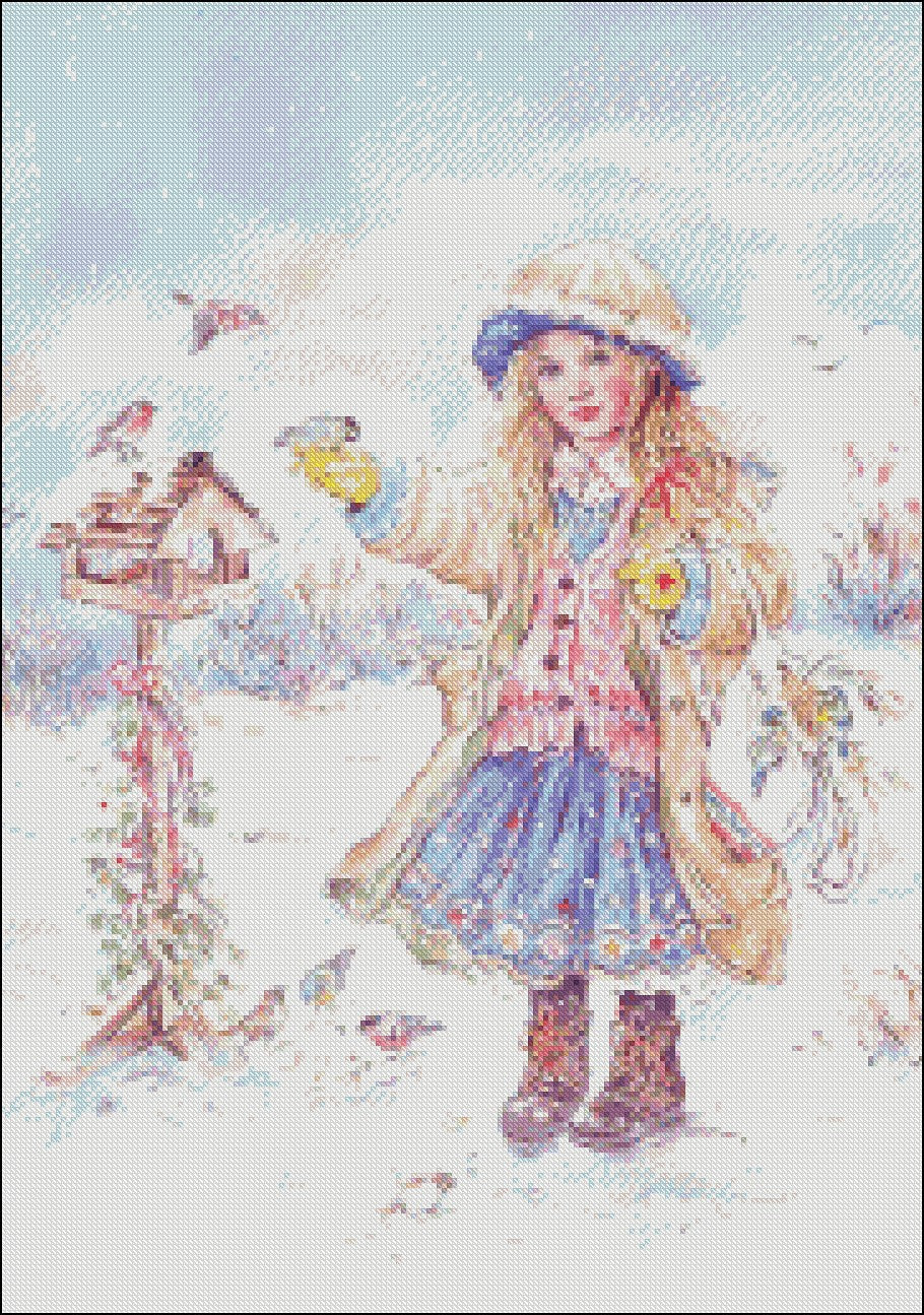 Winter Visitors - Counted Cross Stitch Patterns Embroidery Crafts Needlework DIY Chart DMC Color