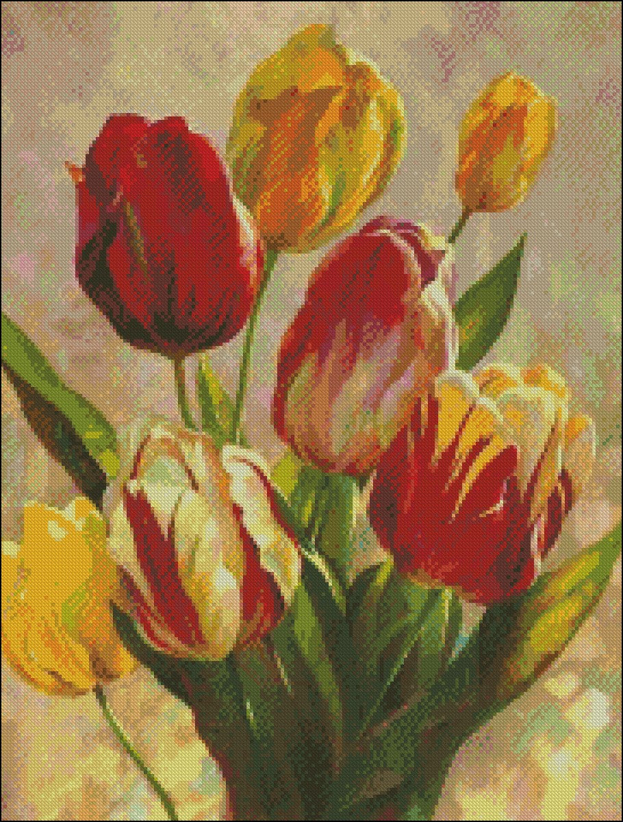 Fresh Tulips - Counted Cross Stitch Patterns Embroidery Crafts Needlework DIY Chart DMC Color