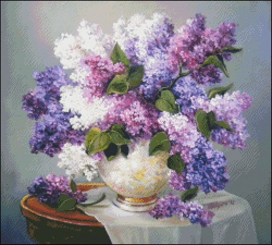 Lilacs in a Vase 3 - Counted Cross Stitch Patterns Embroidery Crafts Needlework DIY Chart DMC Color