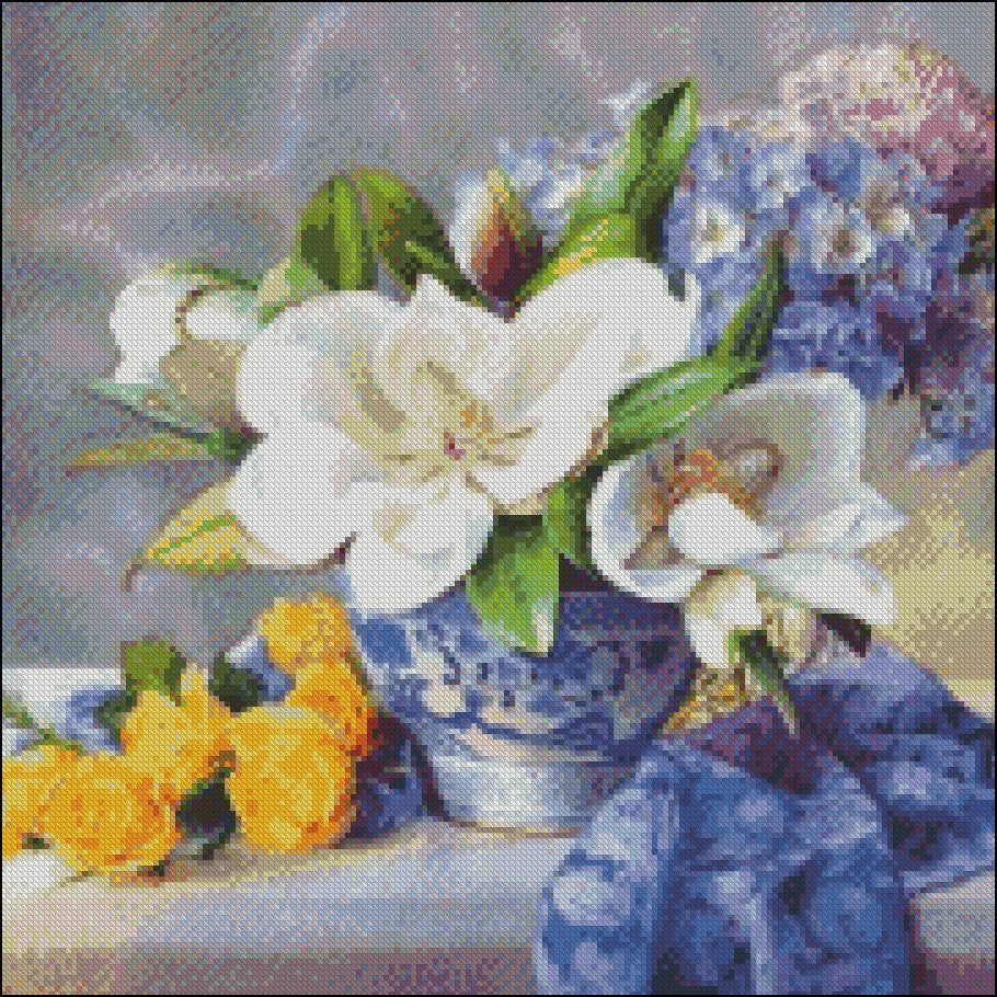 Magnolia Bouquet - Counted Cross Stitch Patterns Embroidery Crafts Needlework DIY Chart DMC Color