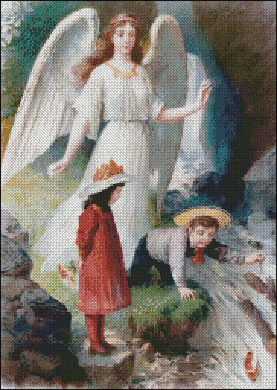 Guardian Angel 7 - Counted Cross Stitch Patterns Embroidery Crafts Needlework DIY Chart DMC Color