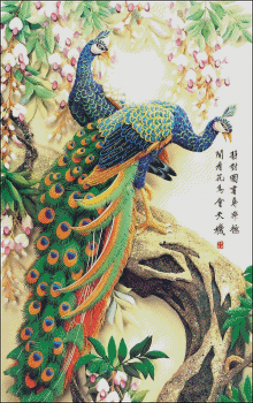 Peacock Couple - Counted Cross Stitch Patterns Embroidery Crafts Needlework DIY Chart DMC Color