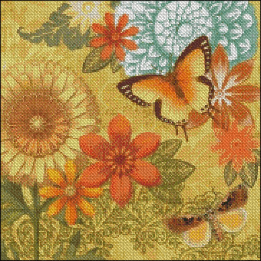 Butterfly Garden 4 - Counted Cross Stitch Patterns Embroidery Crafts Needlework DIY Chart DMC Color