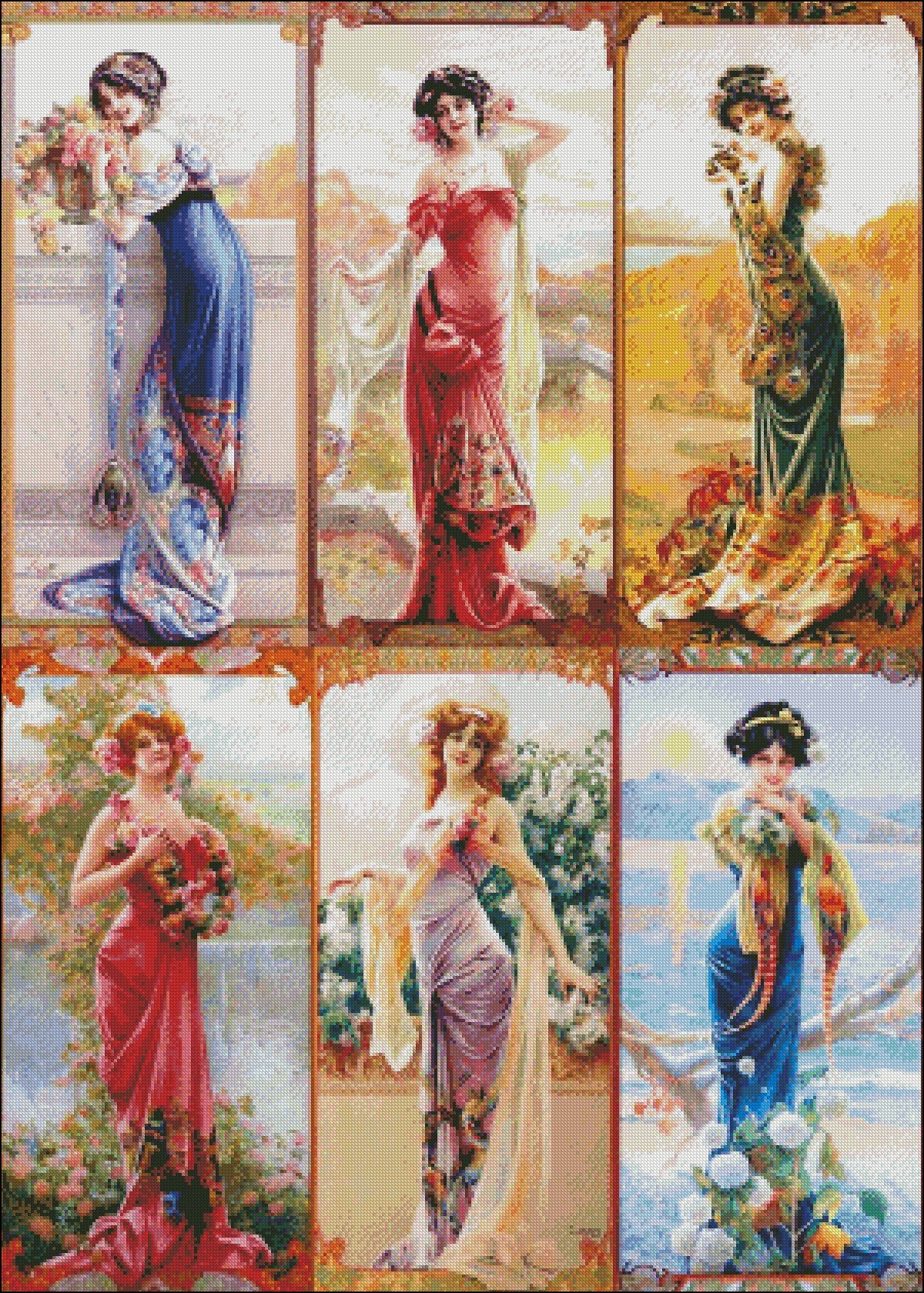 Six Ladies - Counted Cross Stitch Patterns Embroidery Crafts Needlework DIY Chart DMC Color