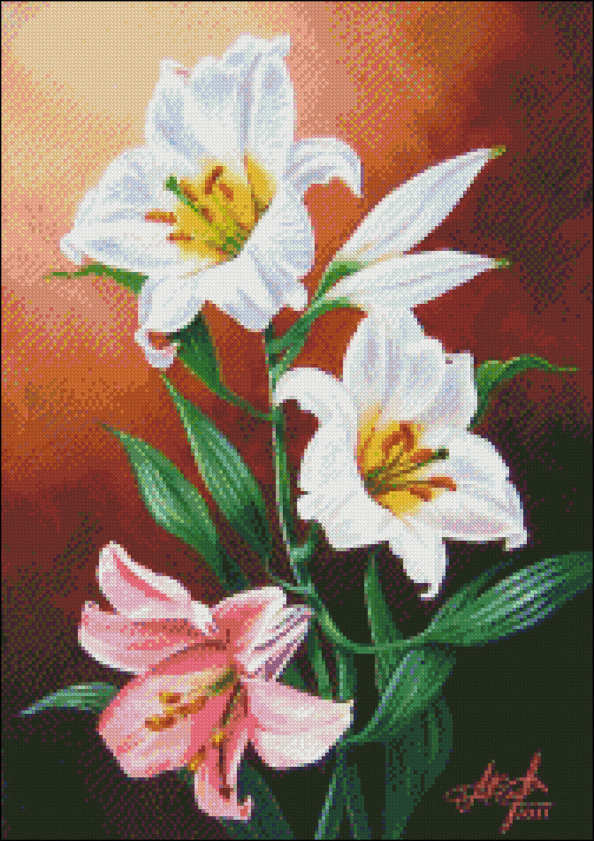 Lilies - Counted Cross Stitch Patterns Embroidery Crafts Needlework DIY Chart DMC Color