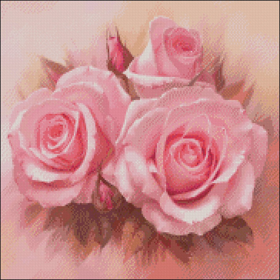 Pink Roses 2 - Counted Cross Stitch Patterns Embroidery Crafts Needlework DIY Chart DMC Color