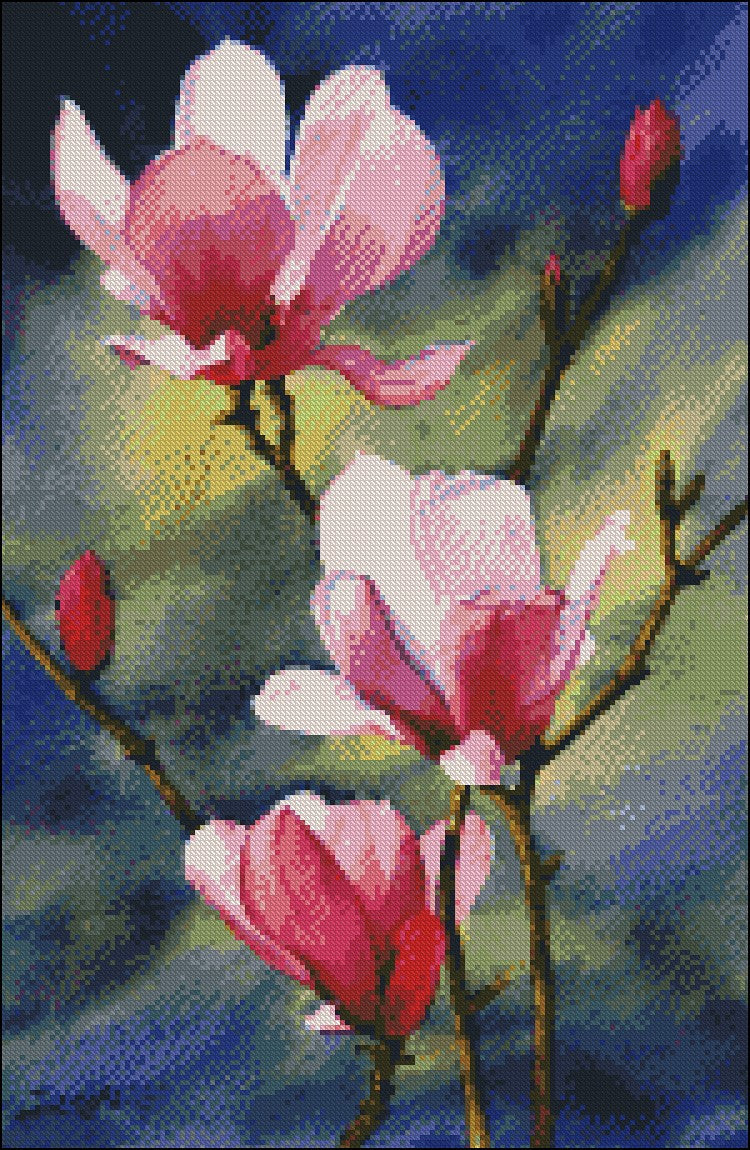 Magnolia - Counted Cross Stitch Patterns Embroidery Crafts Needlework DIY Chart DMC Color