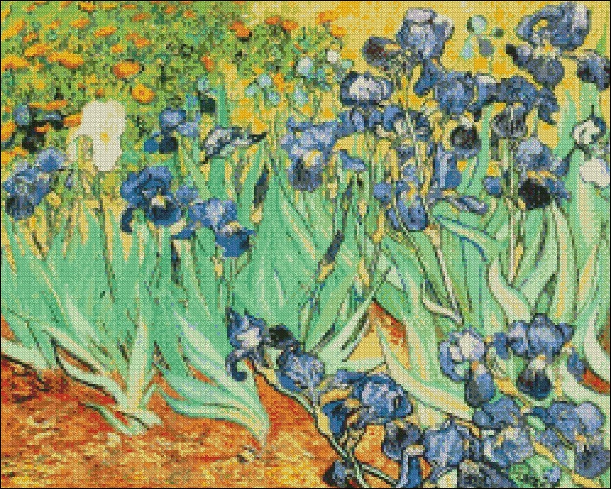 Van Gogh, Irises - Counted Cross Stitch Patterns Embroidery Crafts Needlework DIY Chart DMC Color