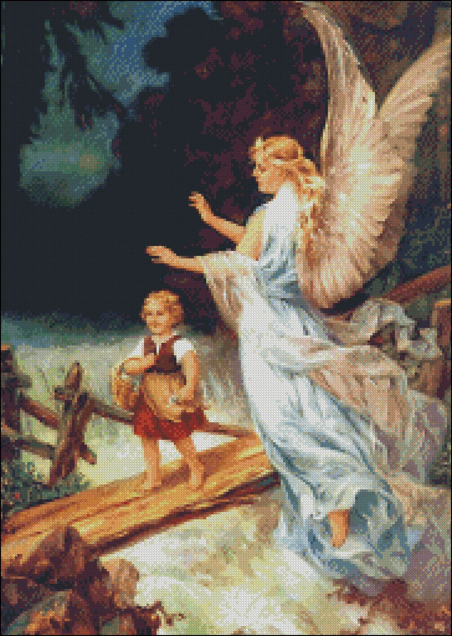 Guardian Angel  9 - Counted Cross Stitch Patterns Embroidery Crafts Needlework DIY Chart DMC Color