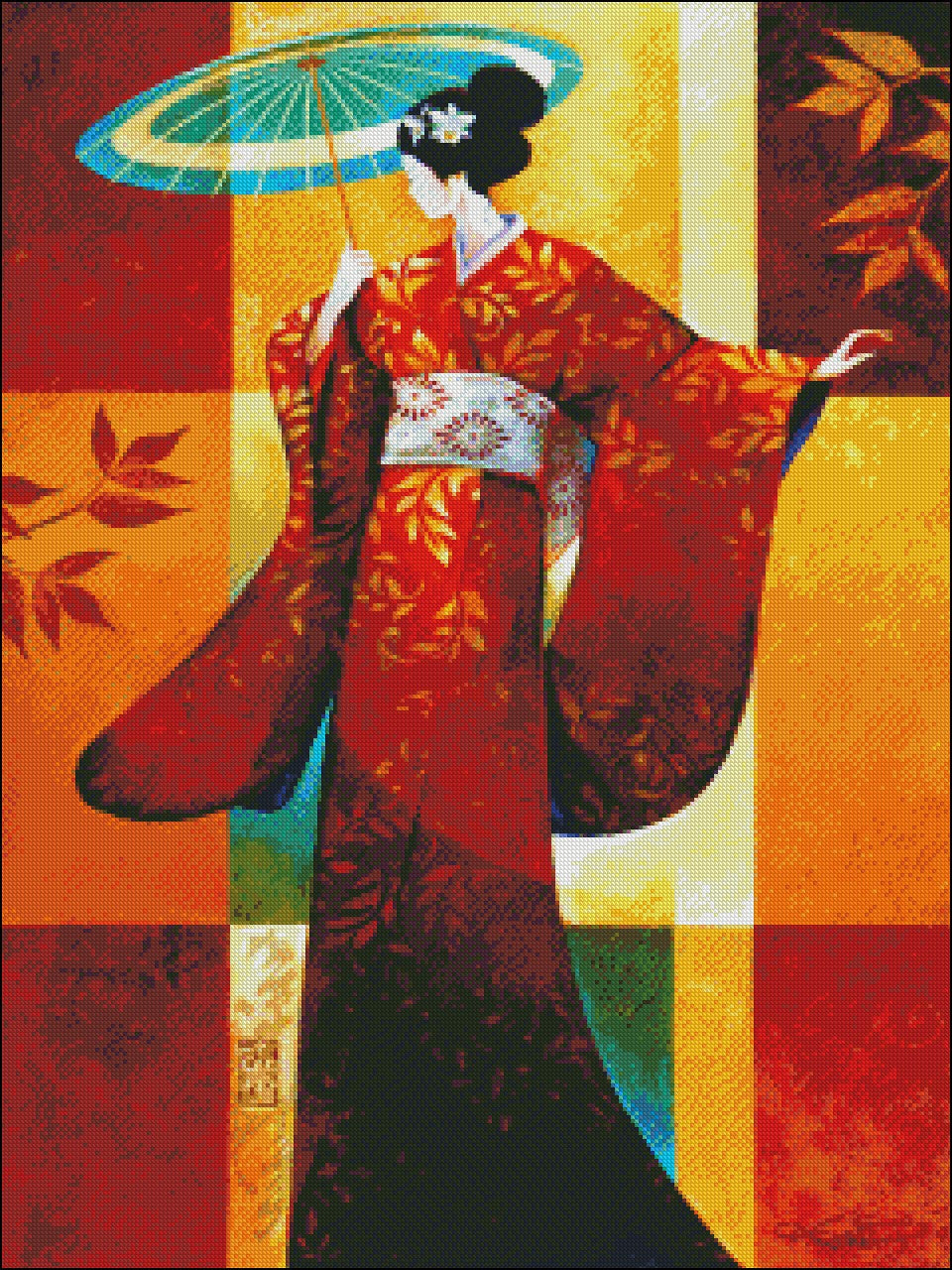 Kimono Lady - Counted Cross Stitch Patterns Embroidery Crafts Needlework DIY Chart DMC Color