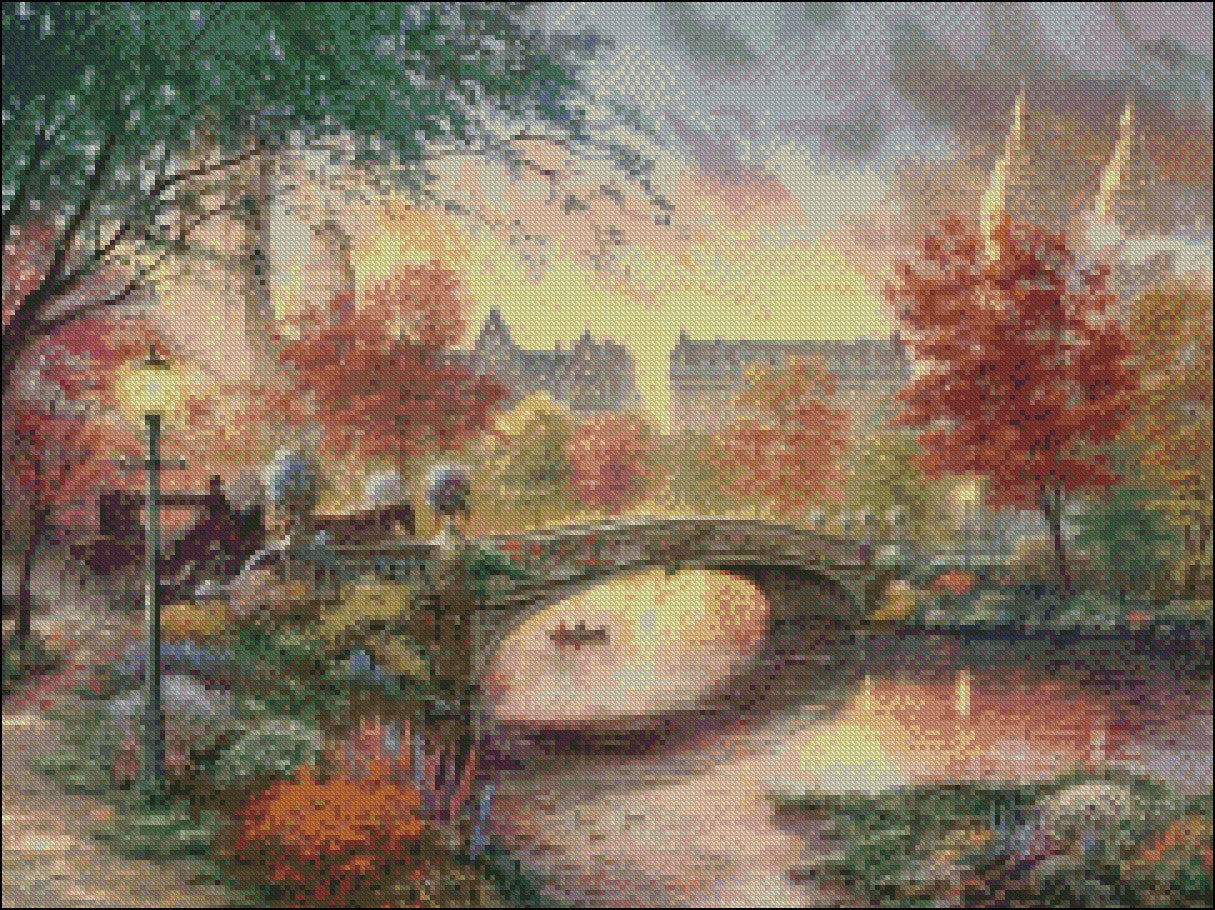 Autumn in New York Lakes - Counted Cross Stitch Patterns Embroidery Crafts Needlework DIY Chart DMC Color