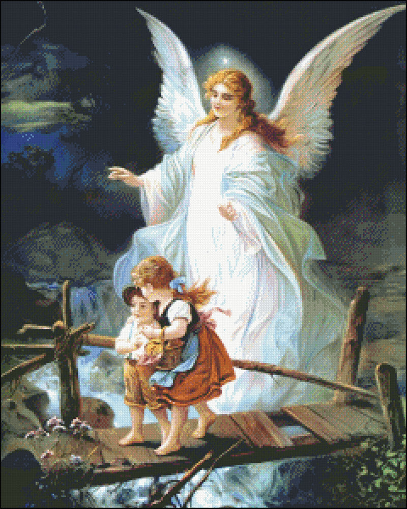 Guardian Angel and Children - Counted Cross Stitch Patterns Embroidery Crafts Needlework DIY Chart DMC Color