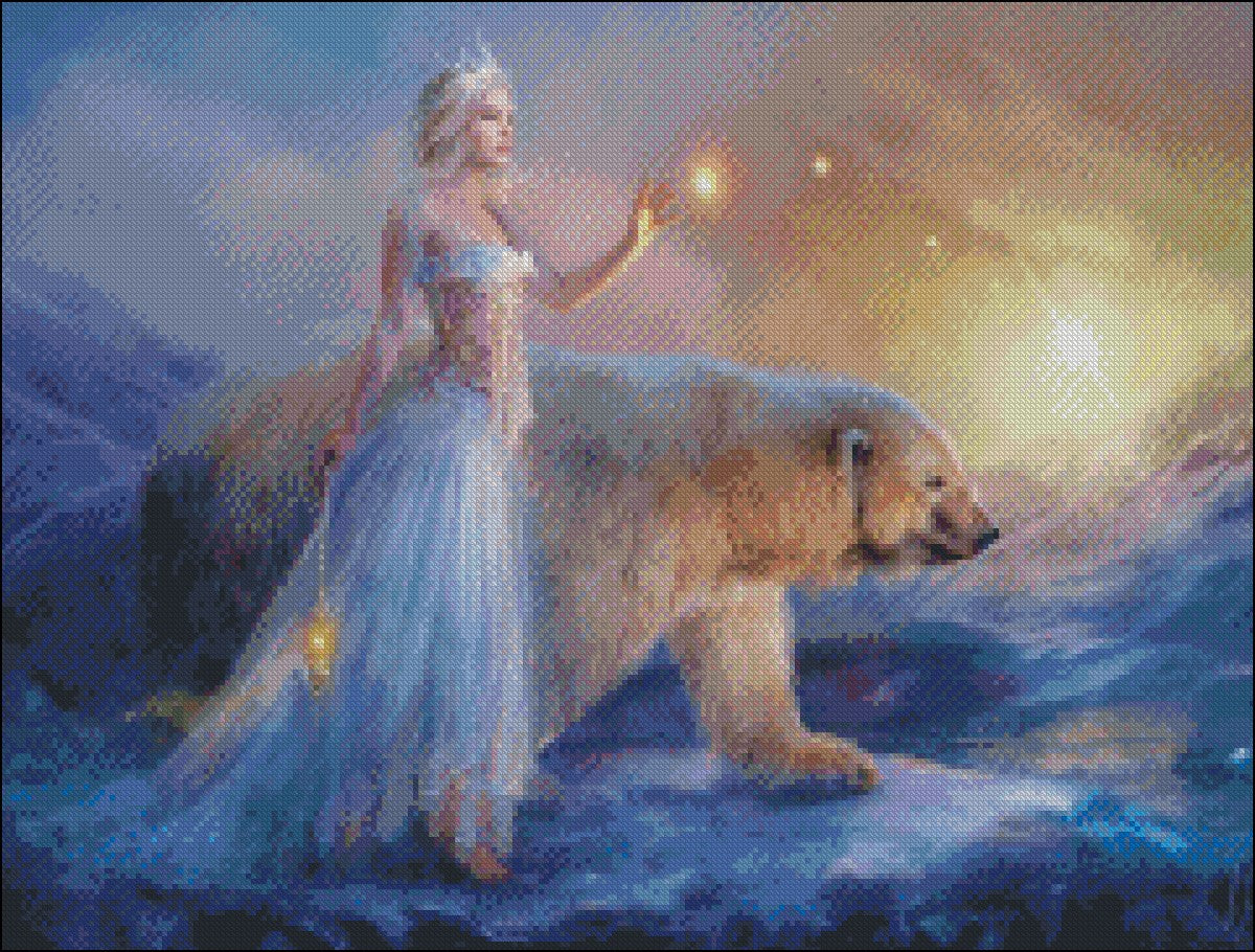 Princess Snow and Polar Bear - Counted Cross Stitch Patterns Embroidery Crafts Needlework DIY Chart DMC Color