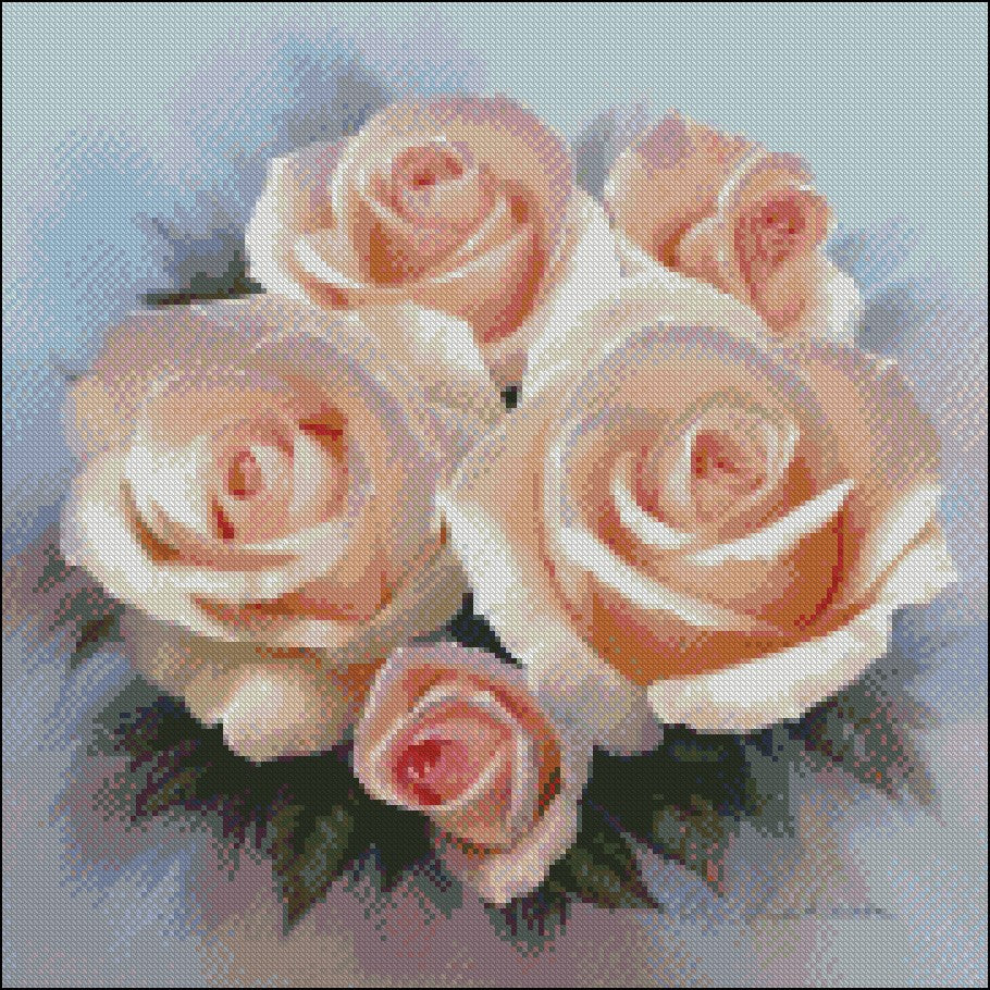 Pink Roses 4 - Counted Cross Stitch Patterns Embroidery Crafts Needlework DIY Chart DMC Color