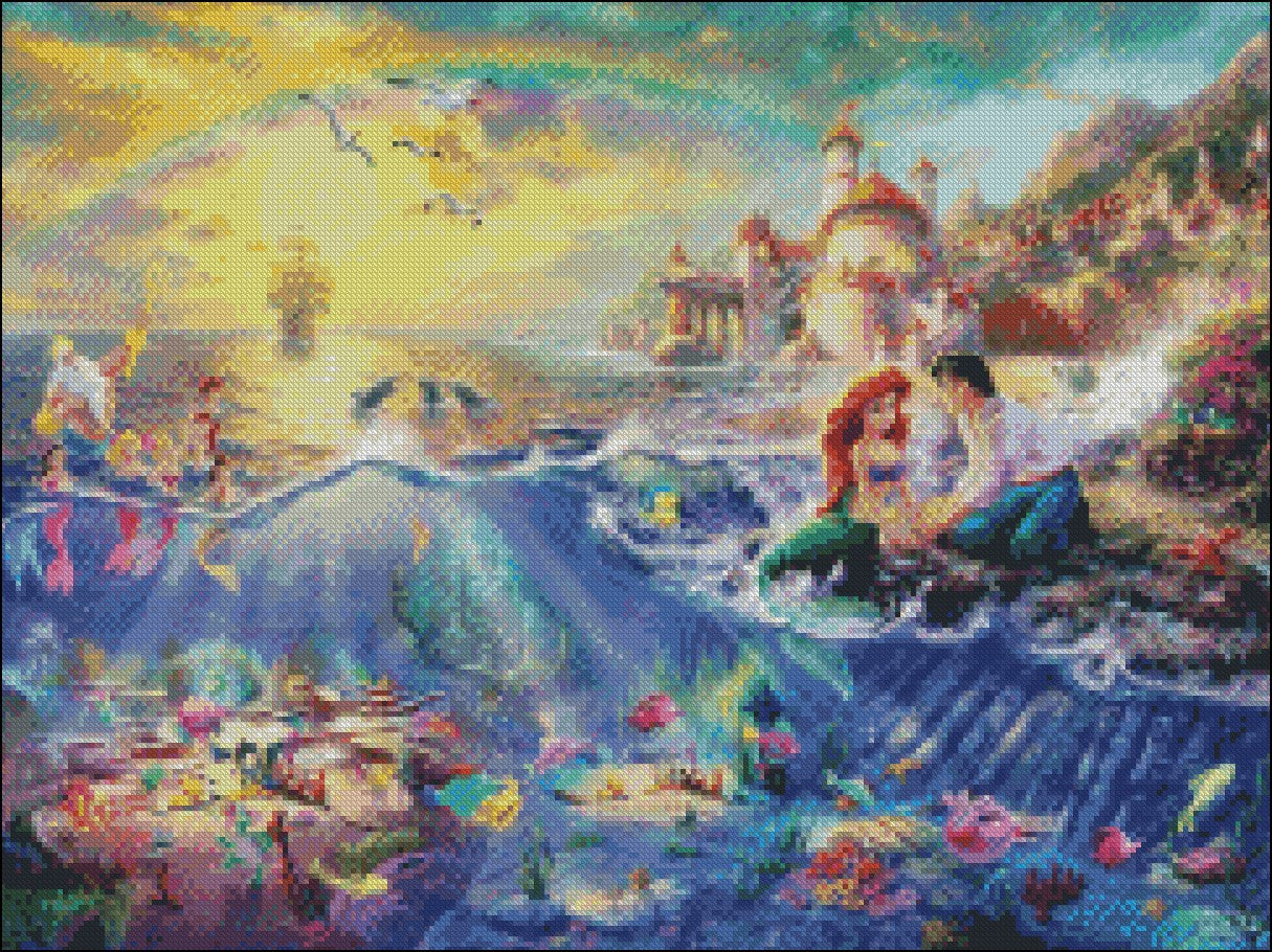 The Little Mermaid - Counted Cross Stitch Patterns Embroidery Crafts Needlework DIY Chart DMC Color