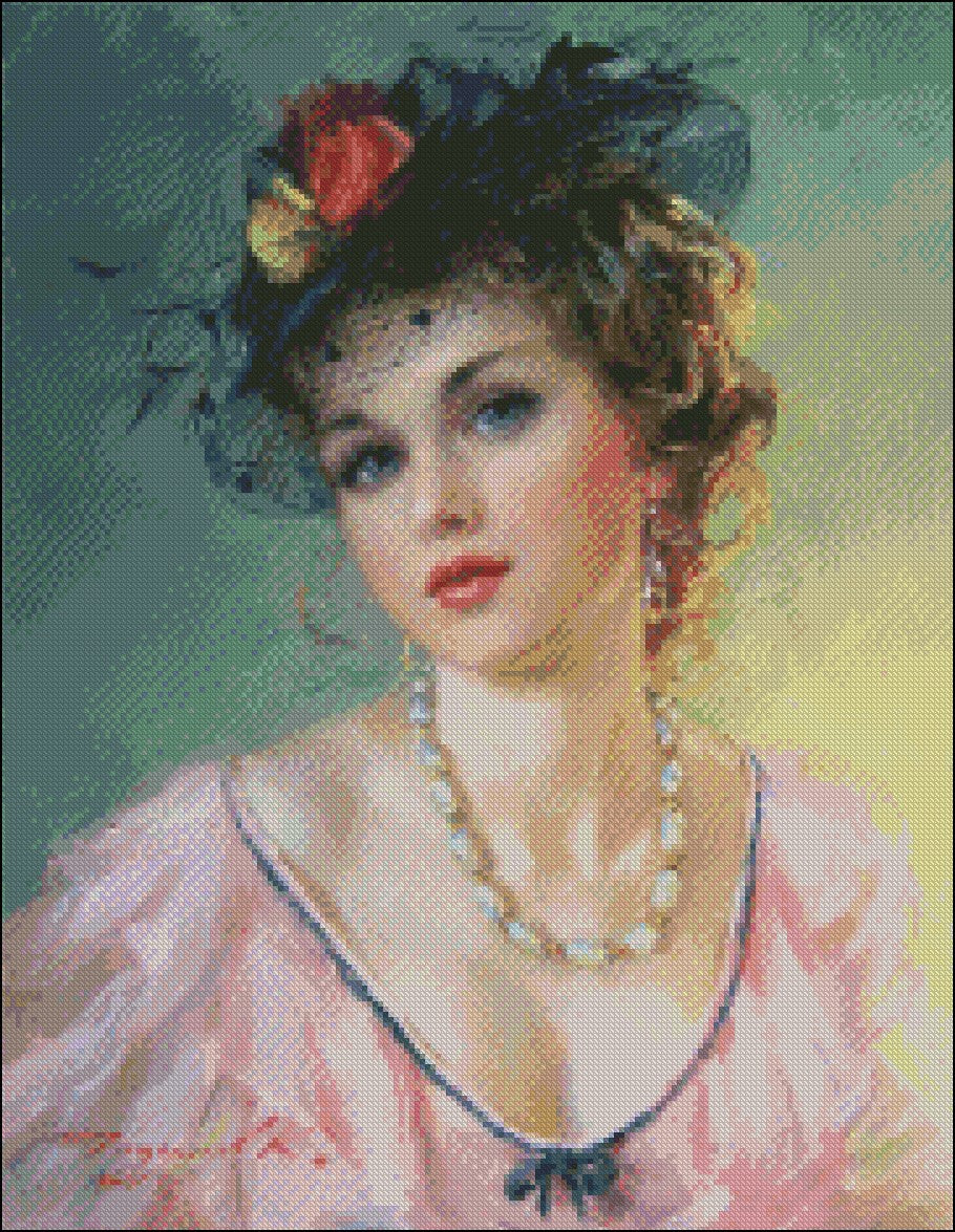 Elegant Pearl Necklace - Counted Cross Stitch Patterns Embroidery Crafts Needlework DIY Chart DMC Color