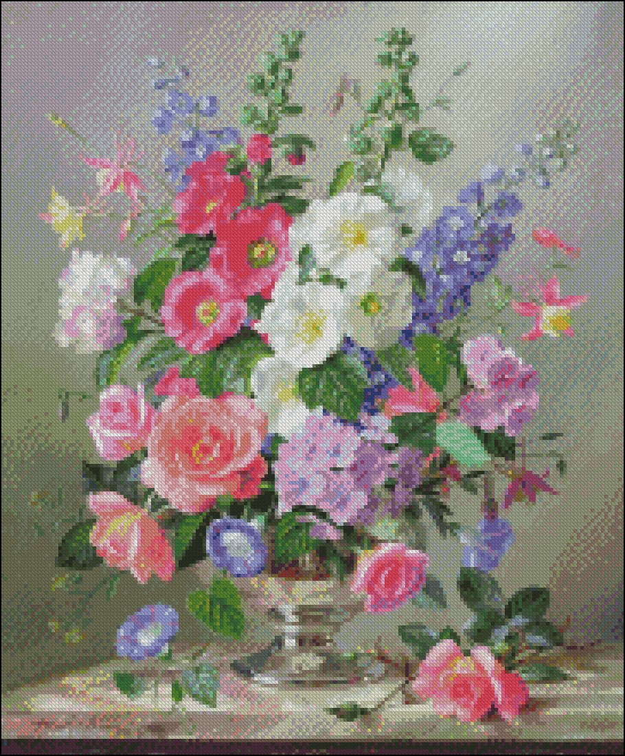 Flowers by Albert Williams 5 - Counted Cross Stitch Patterns Embroidery Crafts Needlework DIY Chart DMC Color