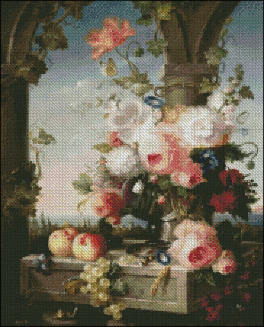 Classical Flowers Still Life 1 - Counted Cross Stitch Patterns Embroidery Crafts Needlework DIY Chart DMC Color