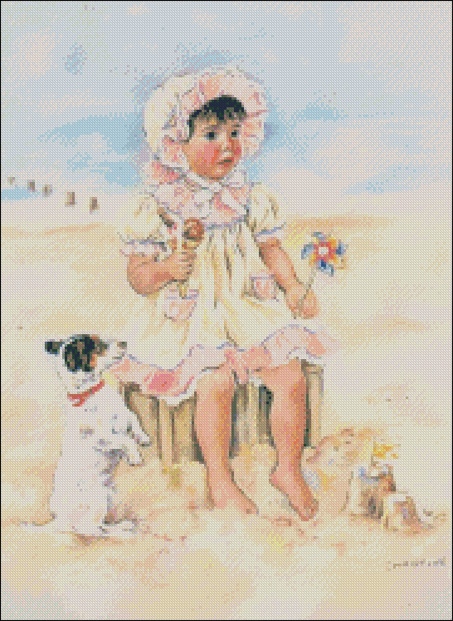 Beach Girl 2 - Counted Cross Stitch Patterns Embroidery Crafts Needlework DIY Chart DMC Color