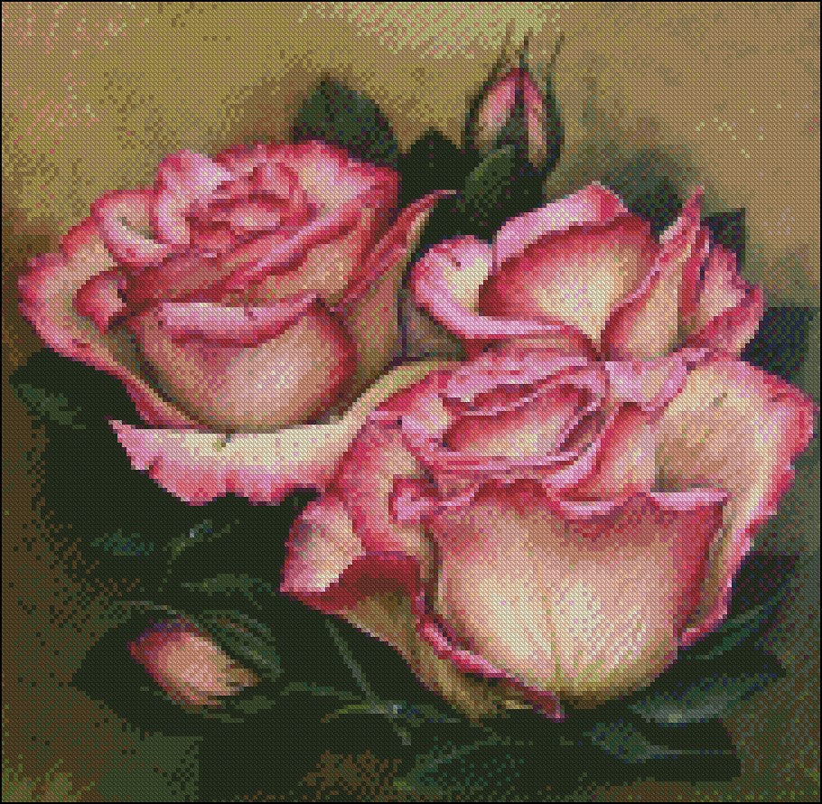 Delicate Roses - Counted Cross Stitch Patterns Embroidery Crafts Needlework DIY Chart DMC Color