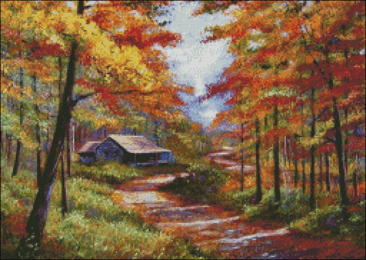 Cabin in the Woods - Counted Cross Stitch Patterns Embroidery Crafts Needlework DIY Chart DMC Color