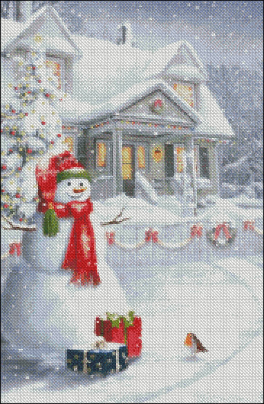 Christmas Snowman 5 - Counted Cross Stitch Patterns Embroidery Crafts Needlework DIY Chart DMC Color