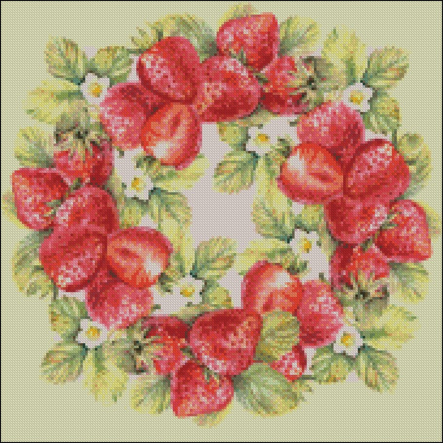 Wreath of Strawberry - Counted Cross Stitch Patterns Embroidery Crafts Needlework DIY Chart DMC Color