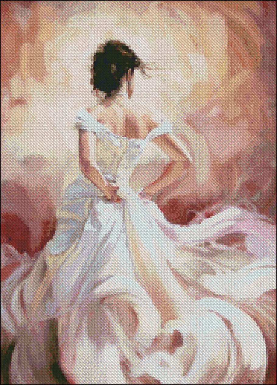 White Skirt Dancer - Counted Cross Stitch Patterns Embroidery Crafts Needlework DIY Chart DMC Color