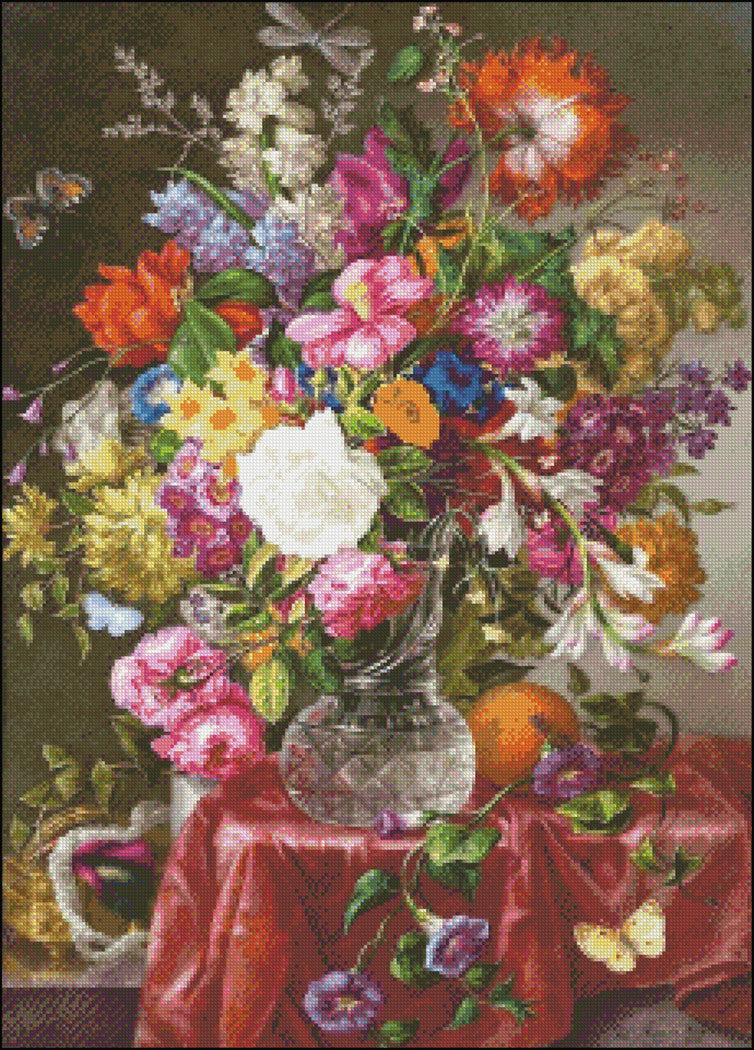 Floral Still Life with Butterflies - Counted Cross Stitch Patterns Embroidery Crafts Needlework DIY Chart DMC Color