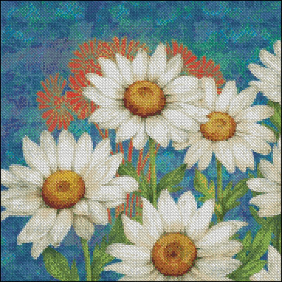 Daisies - Counted Cross Stitch Patterns Embroidery Crafts Needlework DIY Chart DMC Color