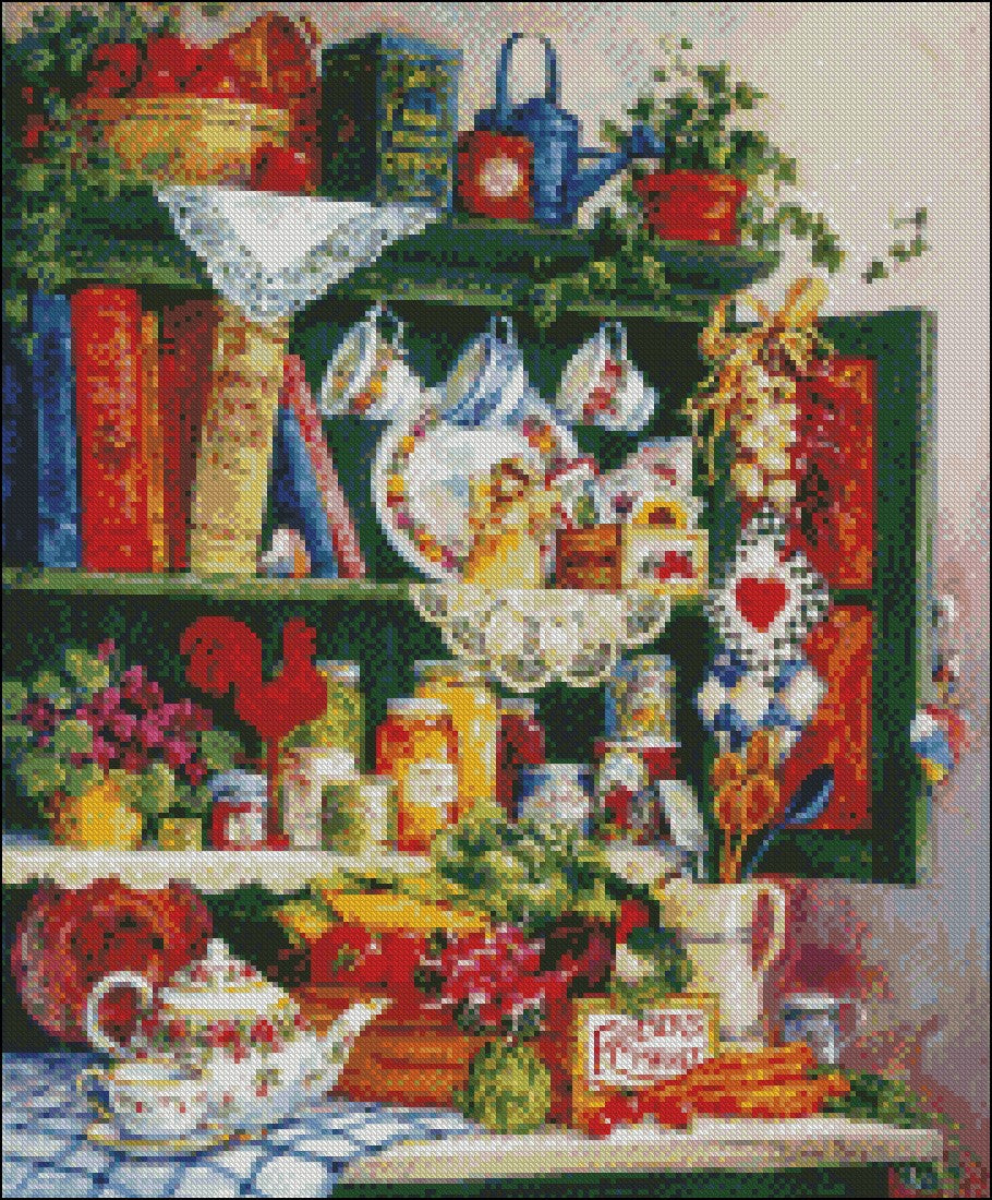 Grandma's Cupboard - Counted Cross Stitch Patterns Embroidery Crafts Needlework DIY Chart DMC Color