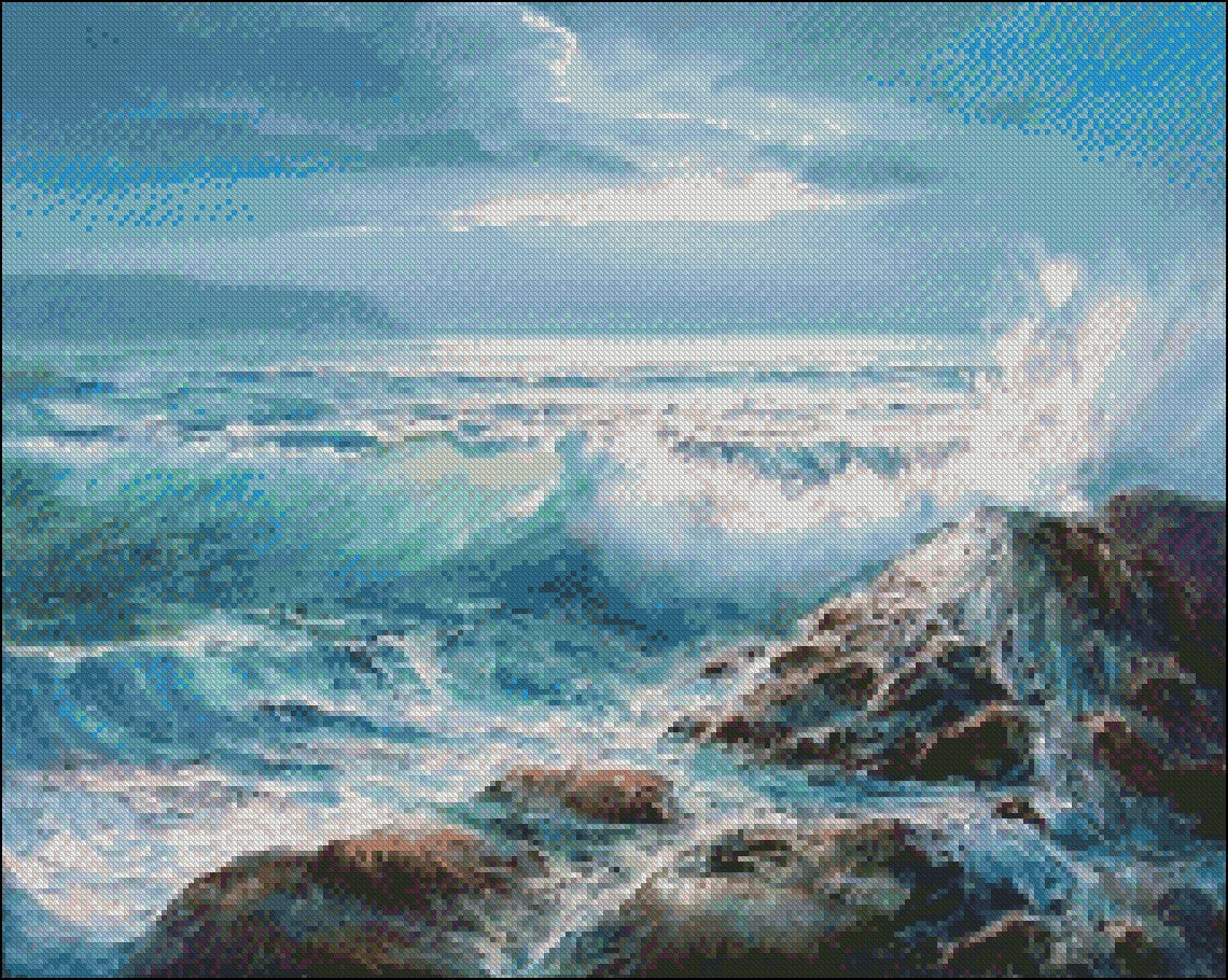 Waves Crashing - Counted Cross Stitch Patterns Embroidery Crafts Needlework DIY Chart DMC Color