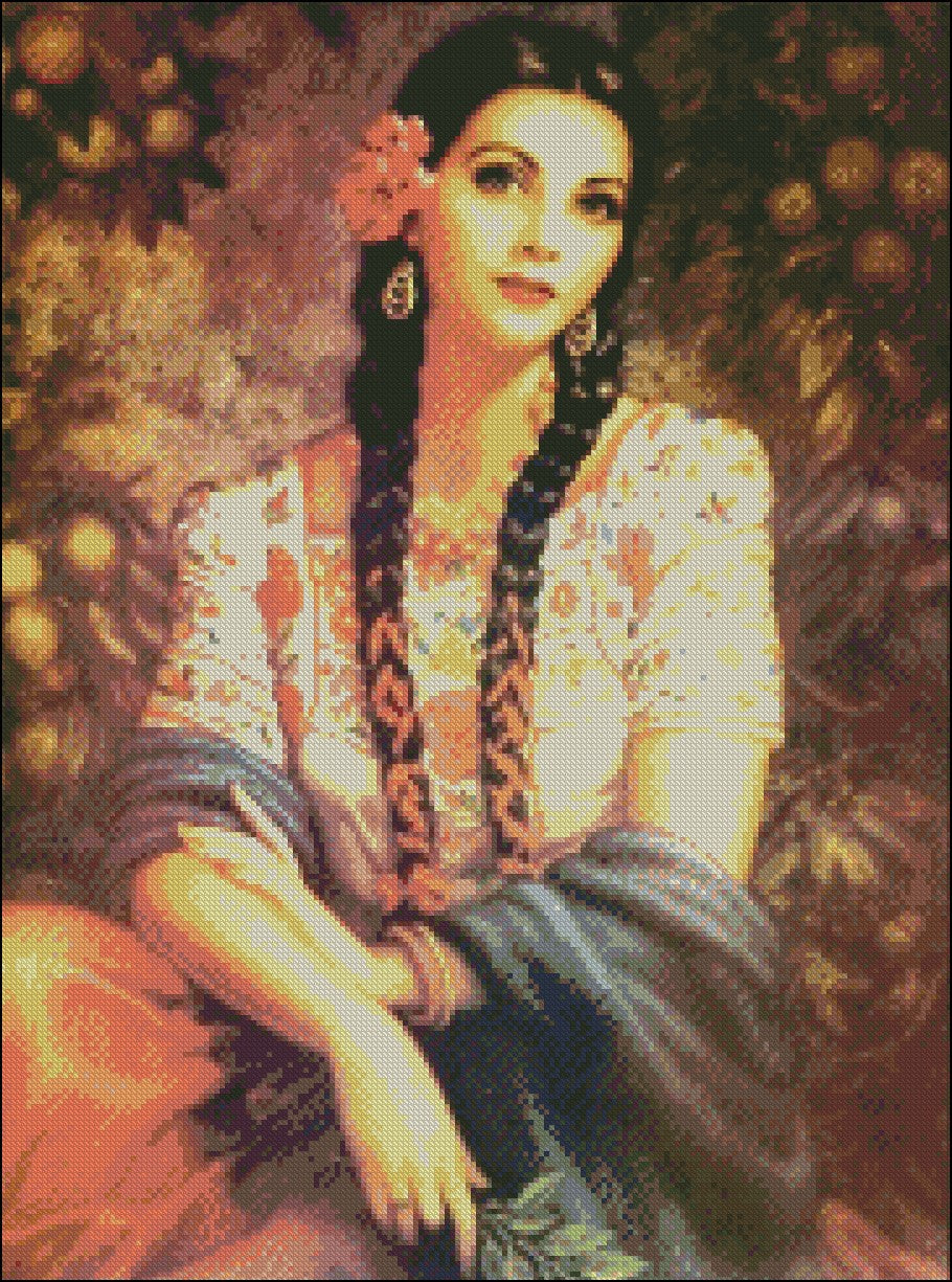 Spanish Lady 17 - Counted Cross Stitch Patterns Embroidery Crafts Needlework DIY Chart DMC Color